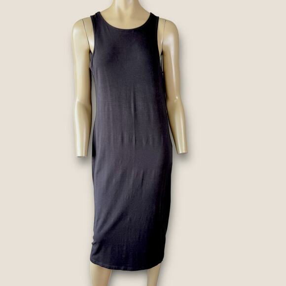 ASOS Sleeveless T Shirt Tank Midi Dress Modal Cotton Knit Size 12 Black Bodycon - Picture 1 of 12